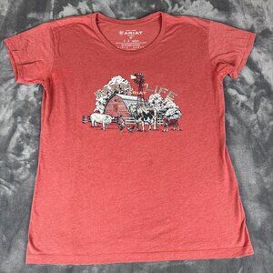 Ariat Shirt Womens Medium Farm Life Graphic Cow Pig Rooster Tee T-Shirt Outdoors